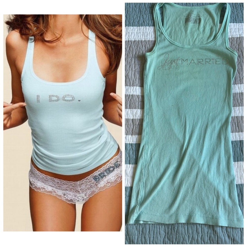 Victoria’s Secret Blue Just Married Rhinestone Tank Top S